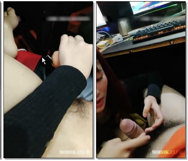 網吧老板兒子勾搭前台收銀員小姐姐,深夜在網吧電腦桌上啪啪,表情十分誘人