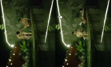 【真实夫妻探花】，夜深人静之时，良家夫妻约单男，泳池内激情3P