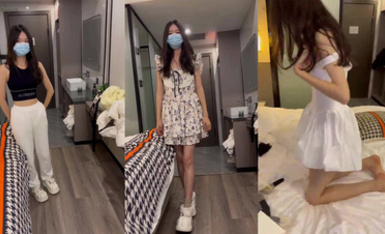 碎花洋裙清純還未開苞的大學生妹子，約拍私密寫真，半推半就被攝影師道具調情，玩弄粉穴(1)